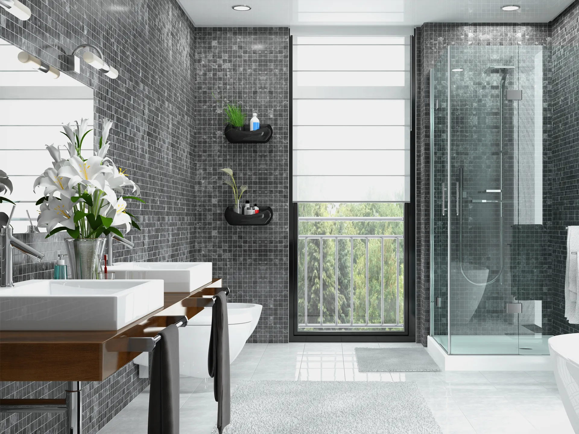 bagno moderno piastrelle nere