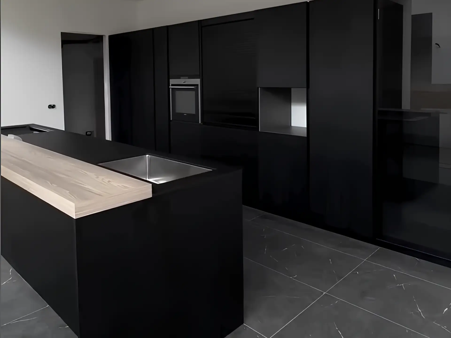 cucina nera moderna lineare