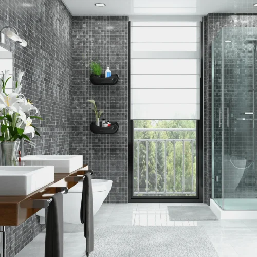 bagno moderno piastrelle nere